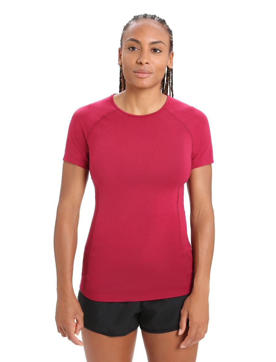 Cherry Women\'s Icebreaker BodyfitZone™ Merino 150 Zone Short Sleeve Crewe Thermal Top Base Layers | USA 1889FDNM